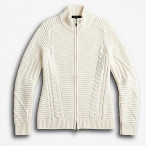 FLAWED GAP Womens Cream Cable Knit Full Zip Mock Neck Cardigan Sweater White